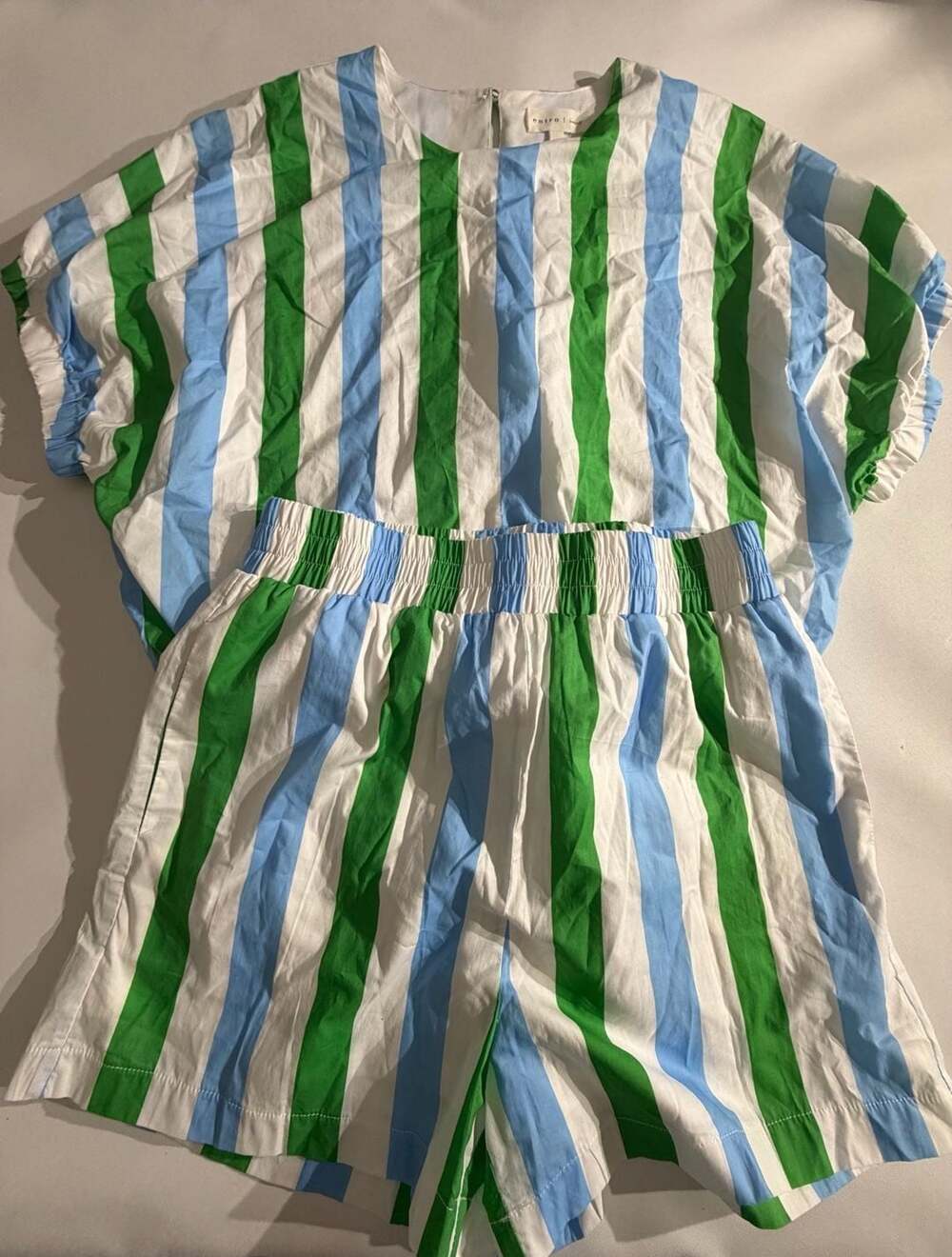 Entro Striped Top Shorts 2 Piece Matching Set Womens S Green Blue
